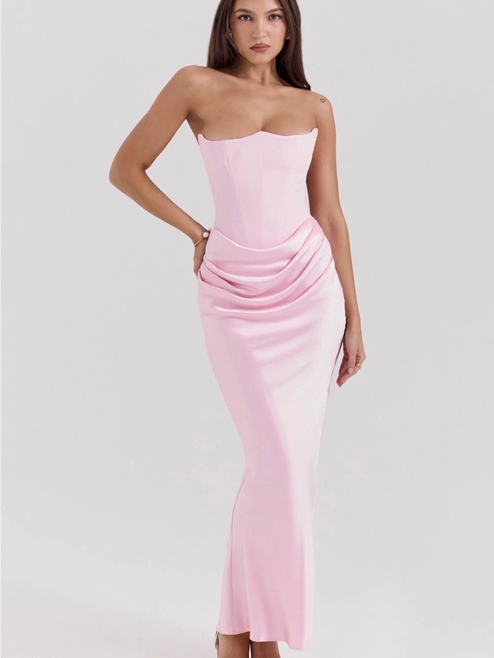 House of CB Strapless Light Pink Draped Corset Gown